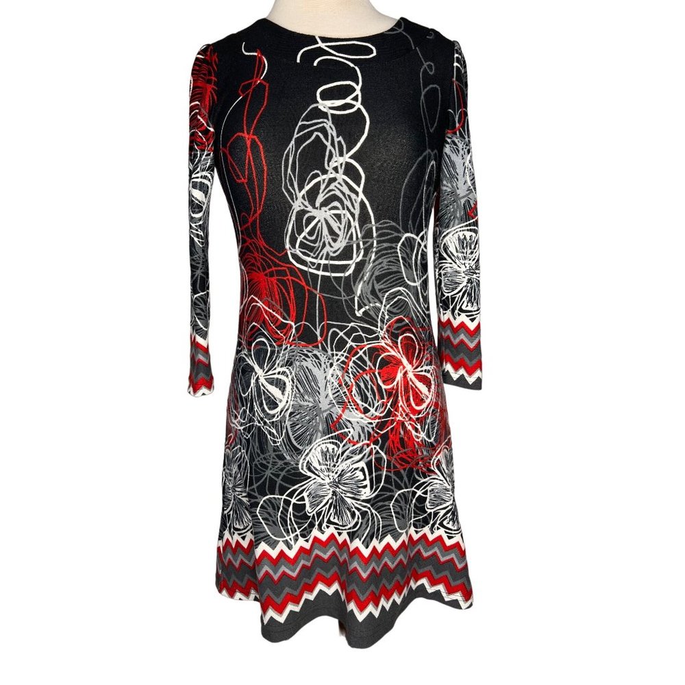 Papillion Women's Mini Sheath  Dress Size Small 3/4 Sleeve Pull Over Black Red W